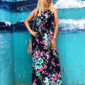 Dresses - Navy Floral Maxi Dress with Pockets Dresses - Navy Floral Maxi Dress with Pockets
